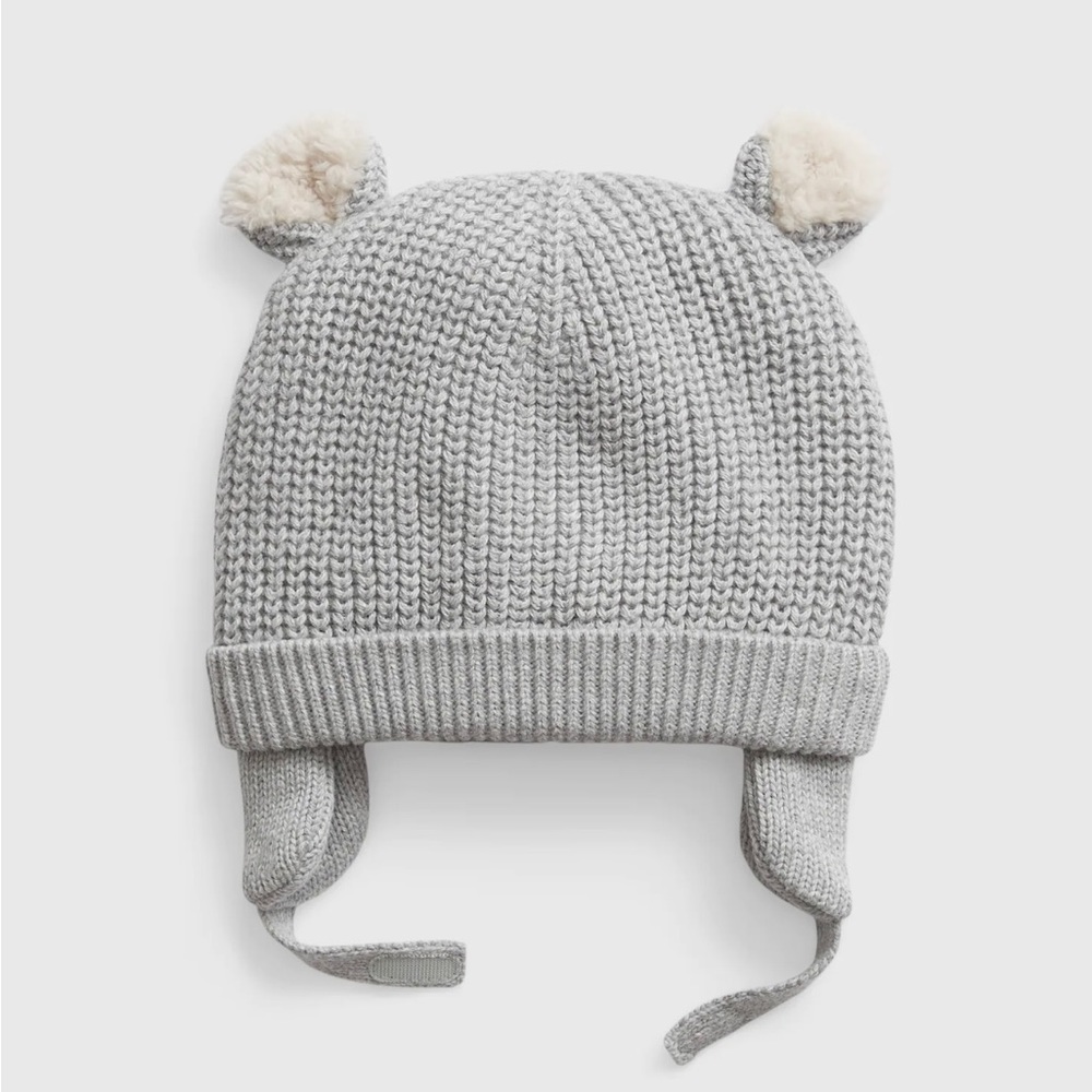 Baby Gap Sherpa lined bear beanie heather grey.